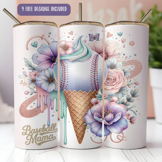 Envoltura para vaso de béisbol de 20 oz PNG – Diseño de sublimación para mamá deportista