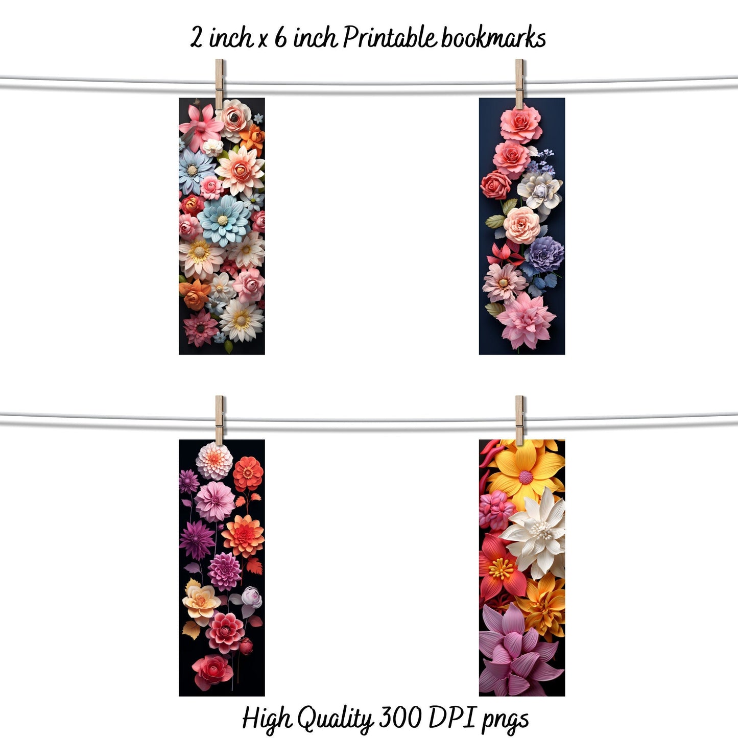 3D Floral Printable Bookmarks