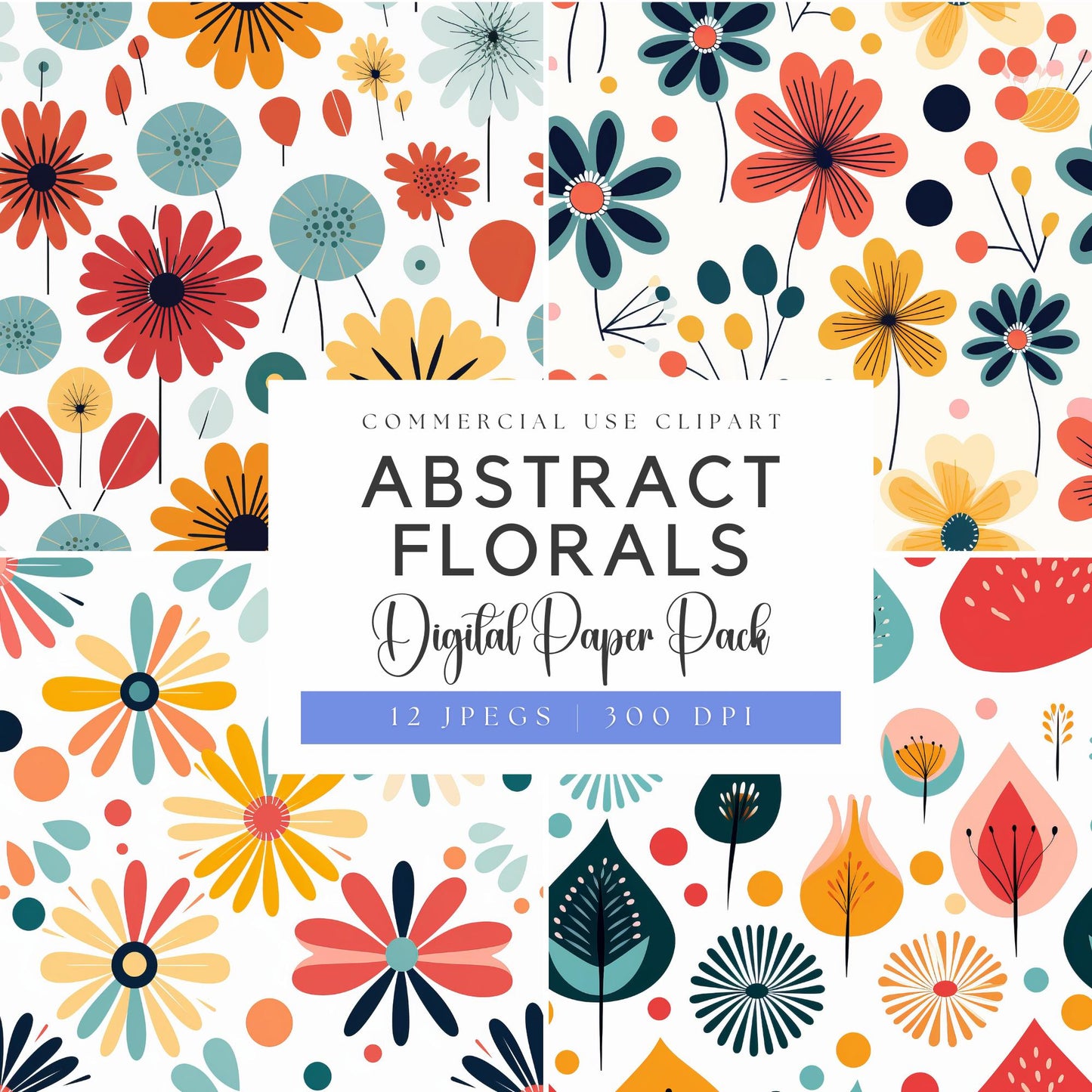 Papeles digitales florales abstractos de acuarela