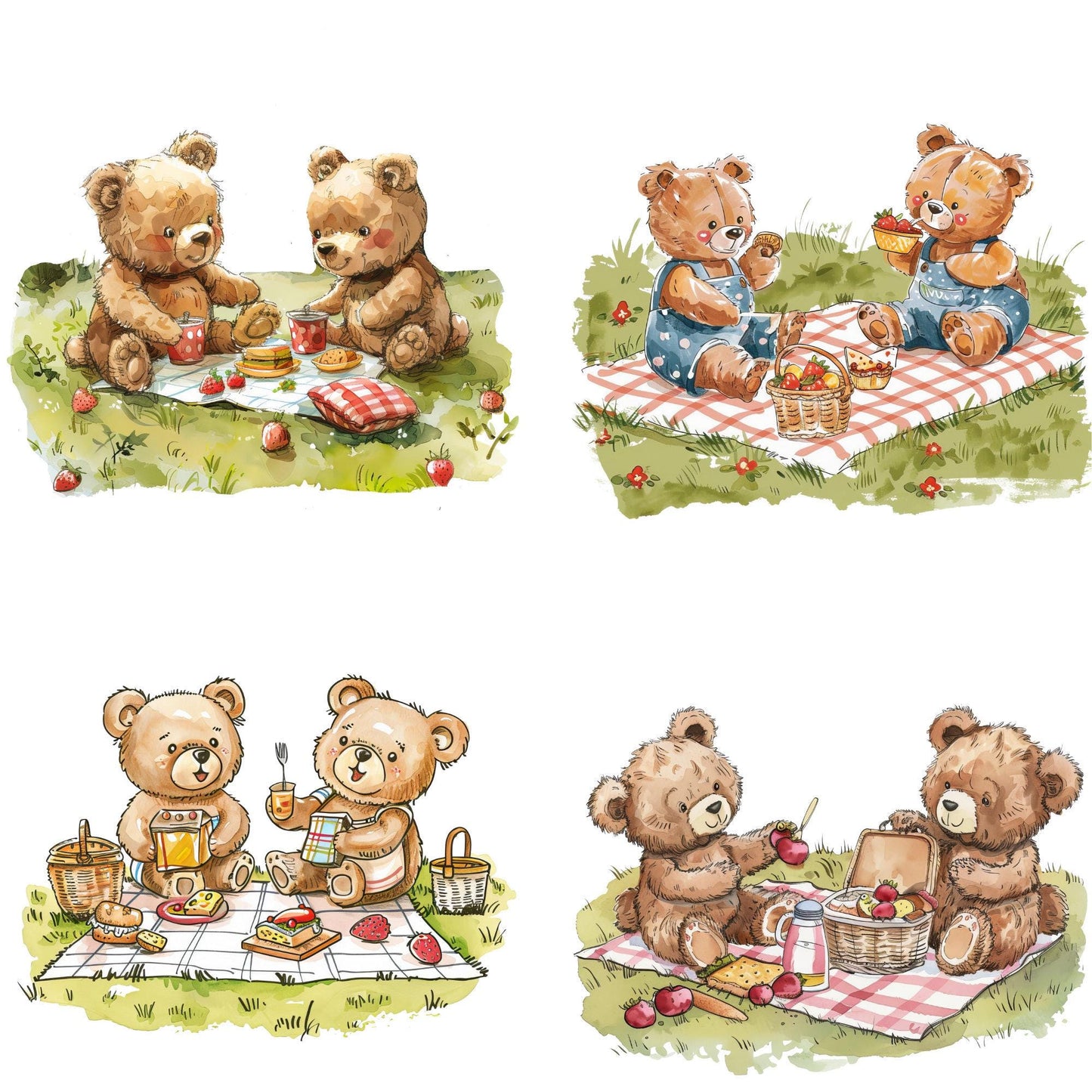 Watercolor Teddy Bears Picnic clipart