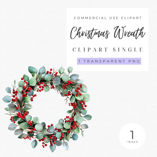 Watercolor Christmas Wreath Clipart