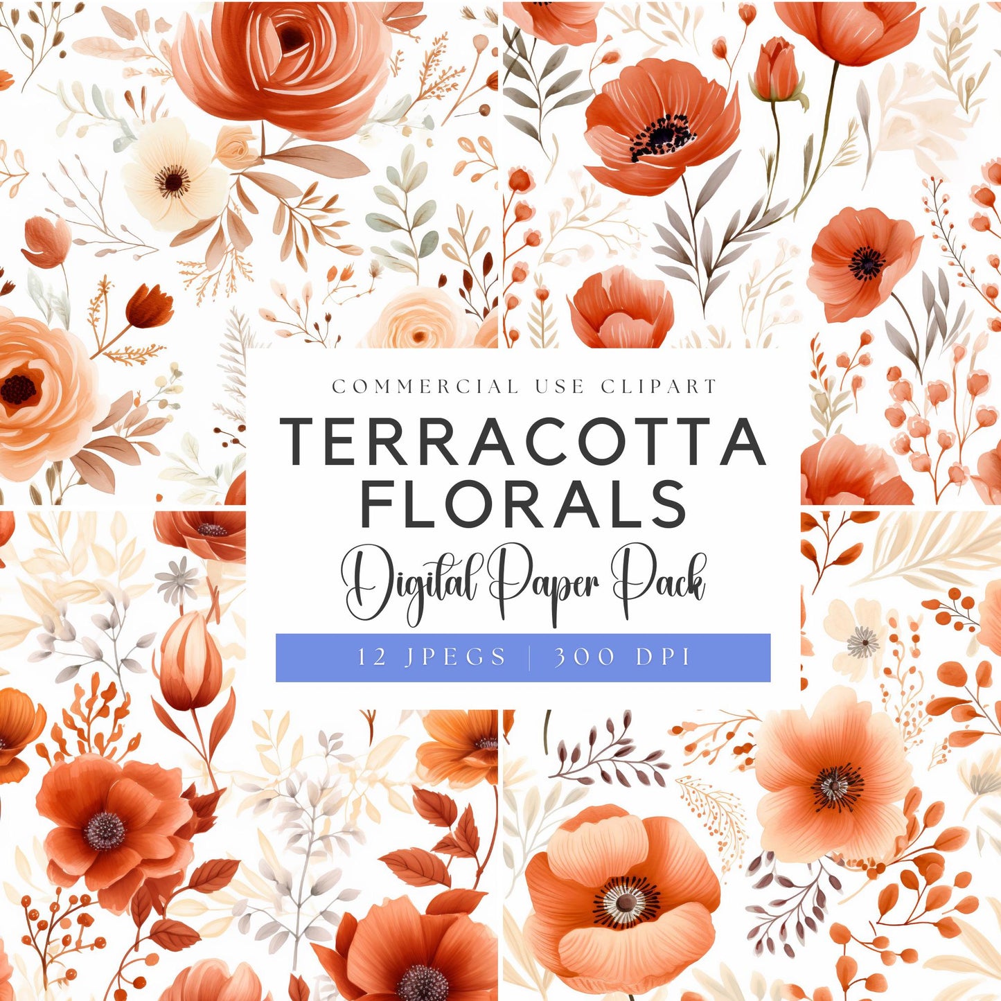 Papeles digitales florales de terracota