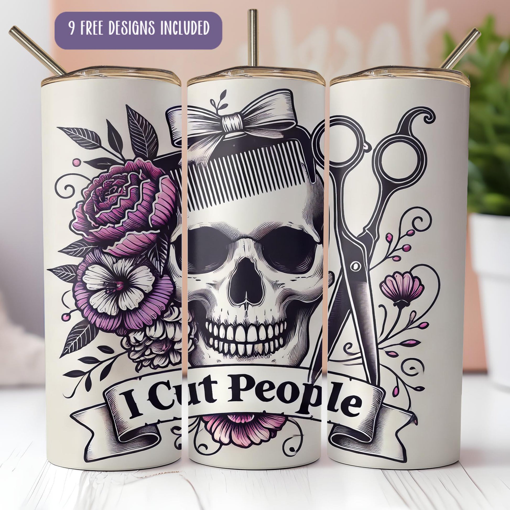 a couple of tumbles with a skull on them