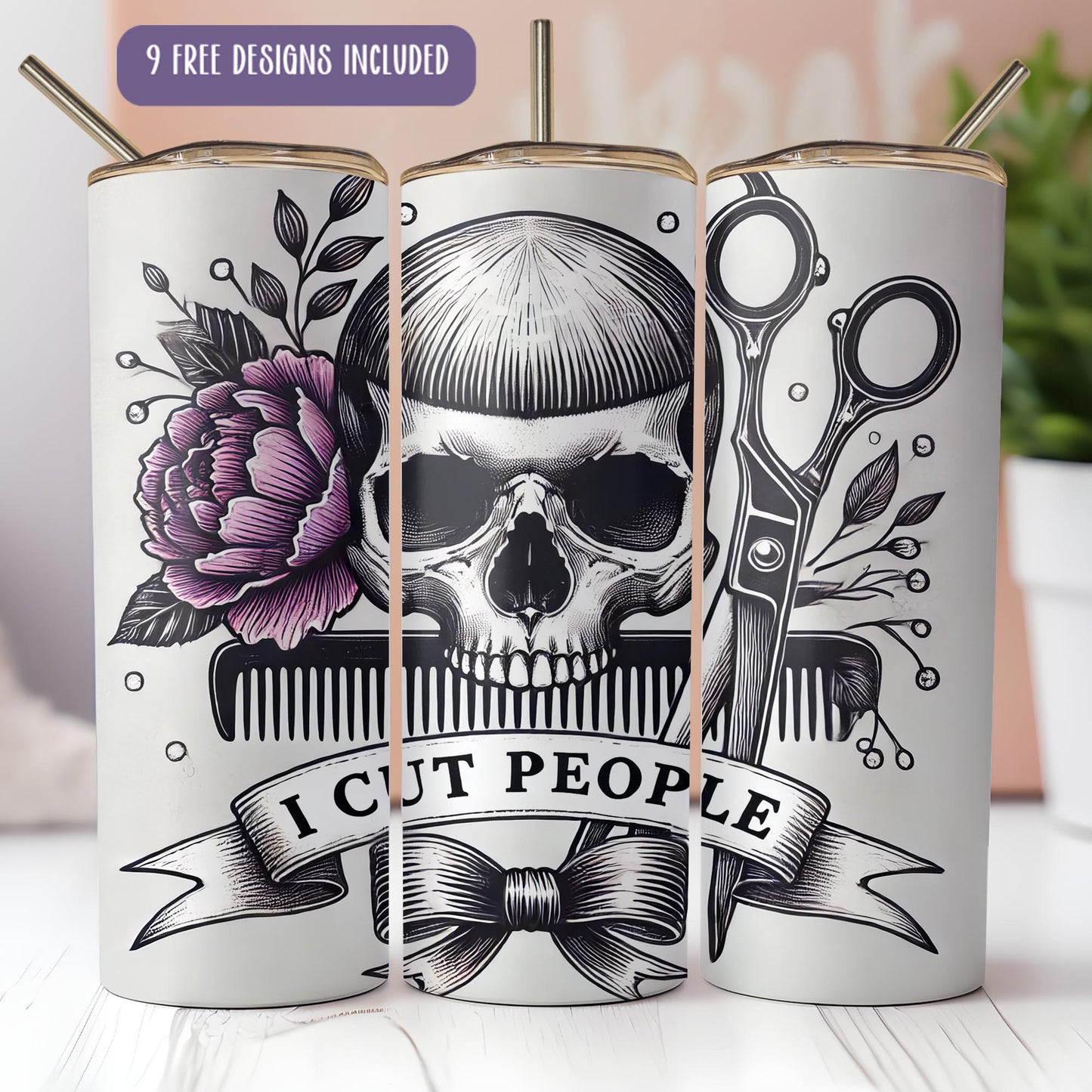 a pair of scissors and a skull on a can