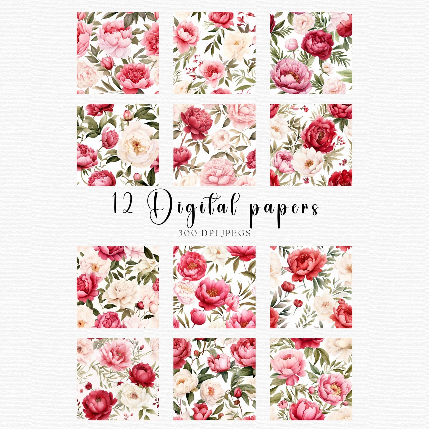 Papeles digitales de peonías rojas, blancas y ruborizadas