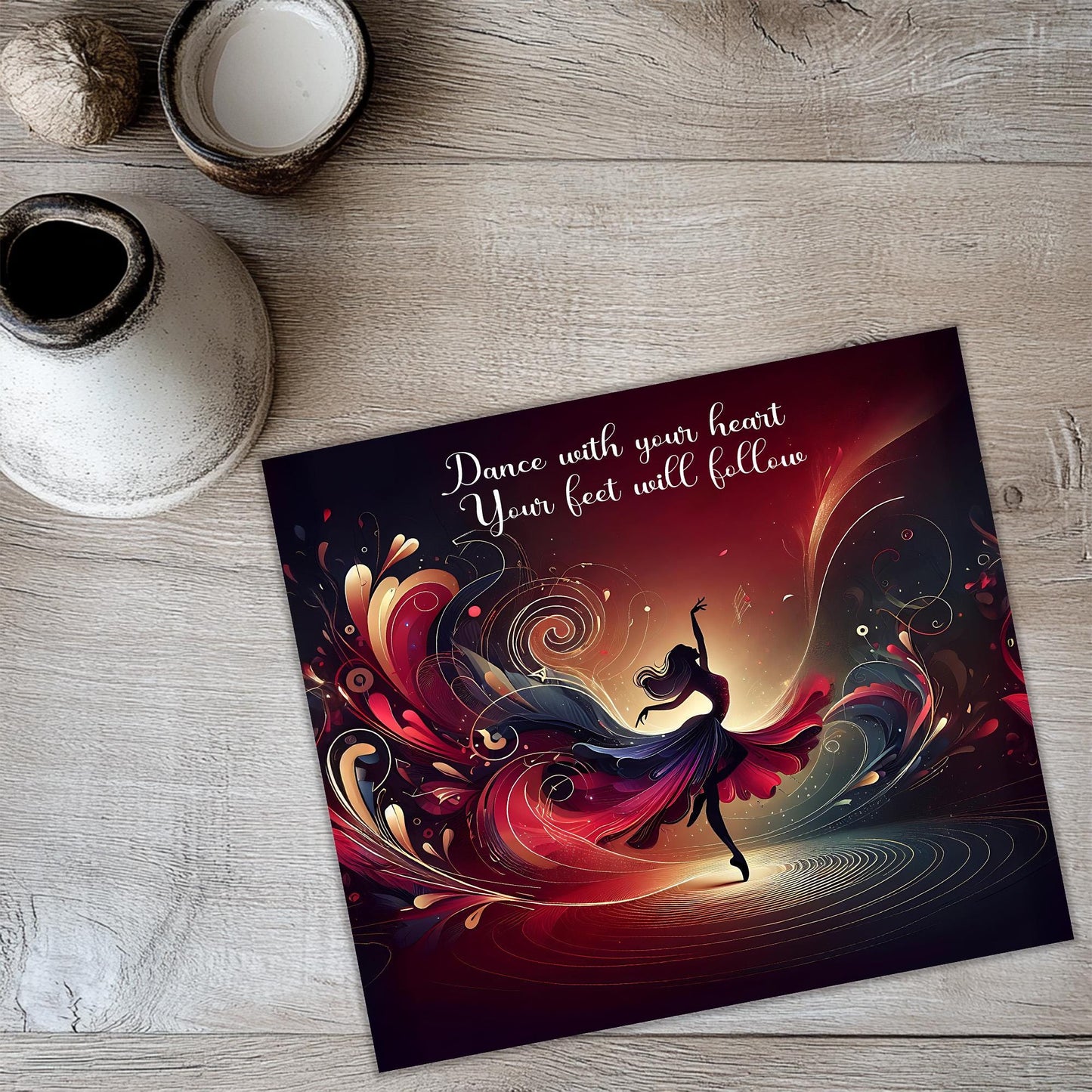 a card with a picture of a dancer on it