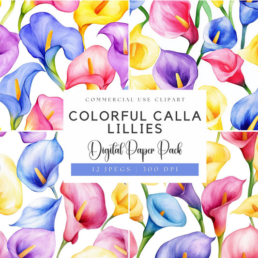 Watercolor Colorful Calla Lily Digital Papers