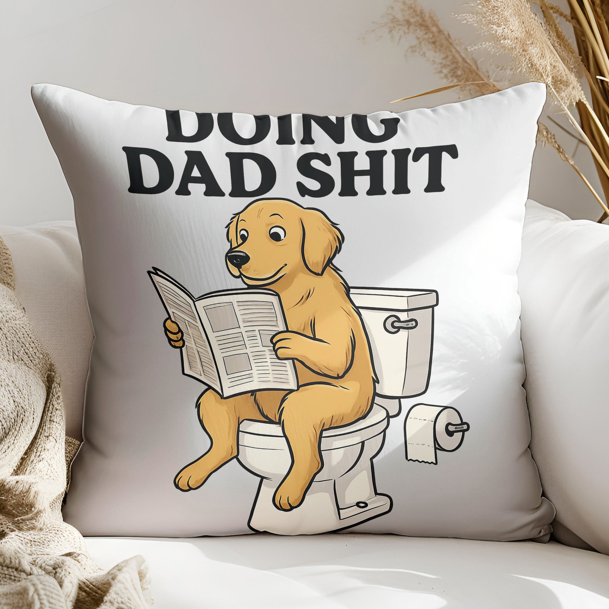 a dog sitting on a toilet reading a newspaper