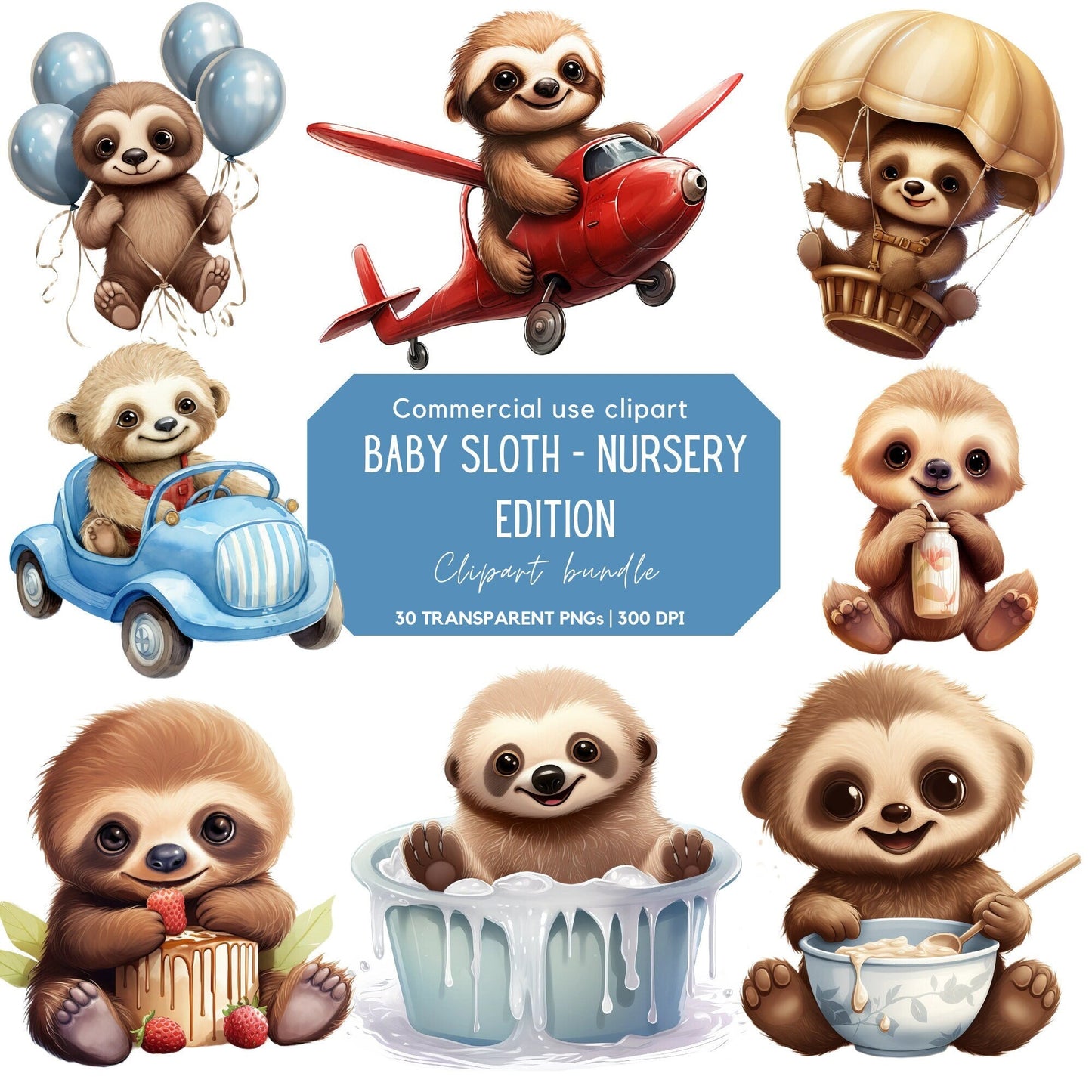 Watercolor Cute Baby Sloth