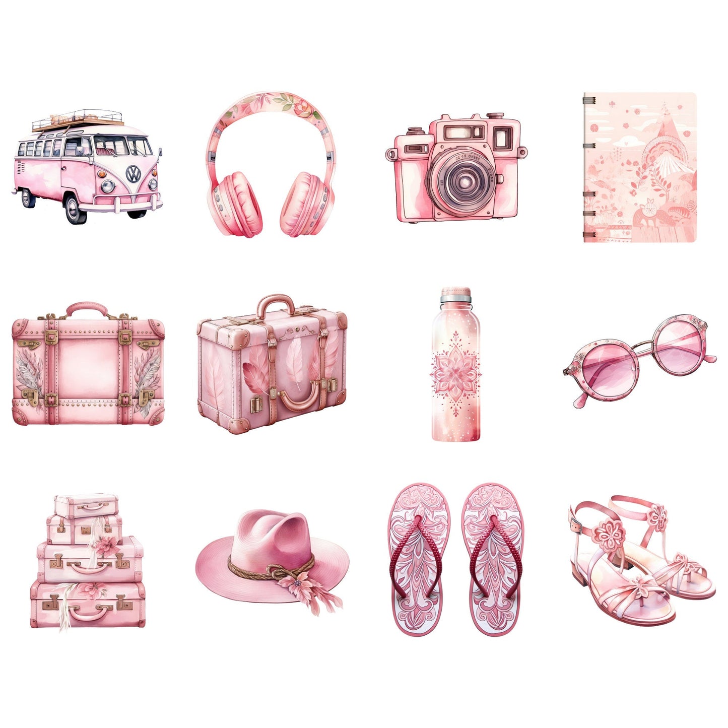 Watercolor Pink Travel girl clipart