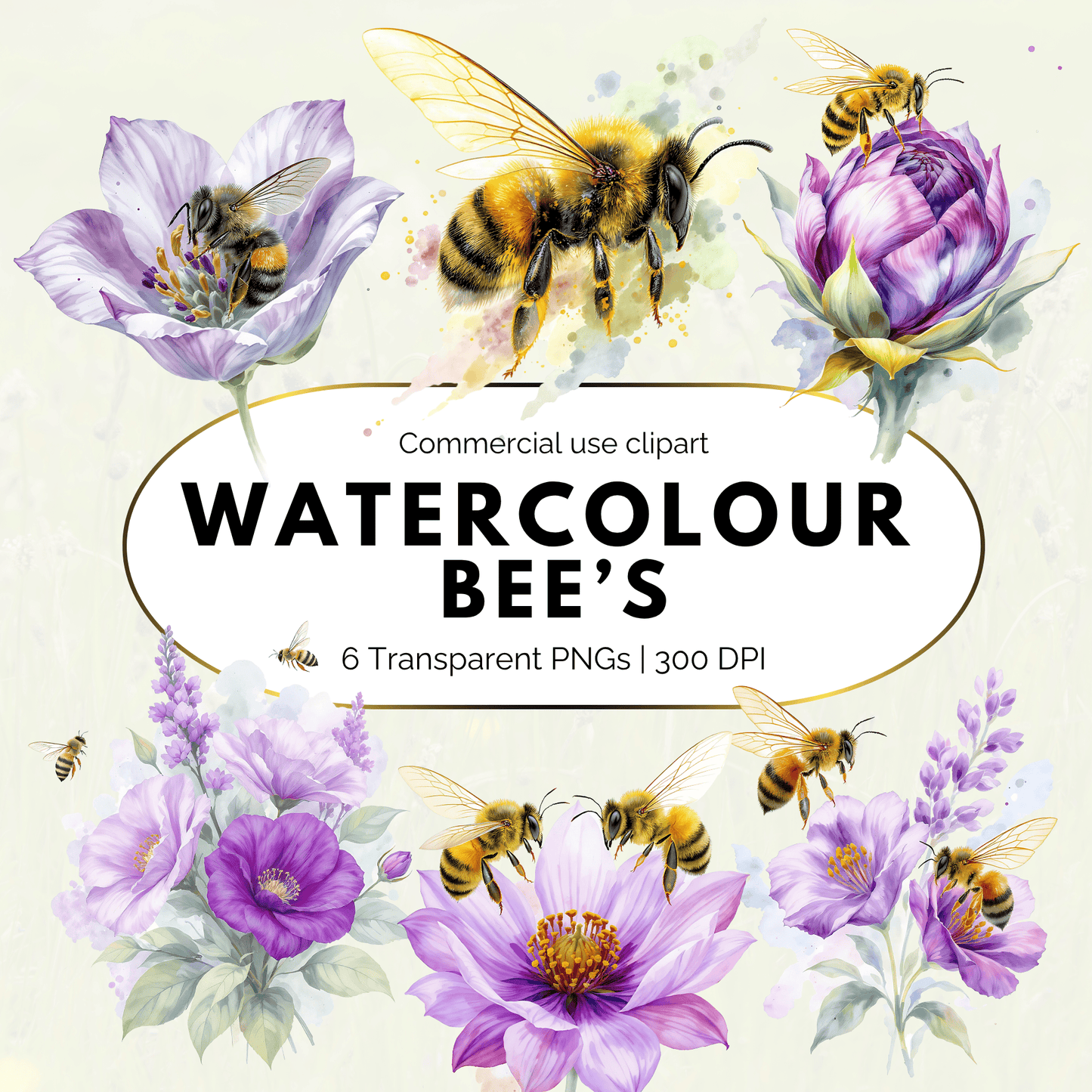 Bee Clipart Watercolor PNG Pack