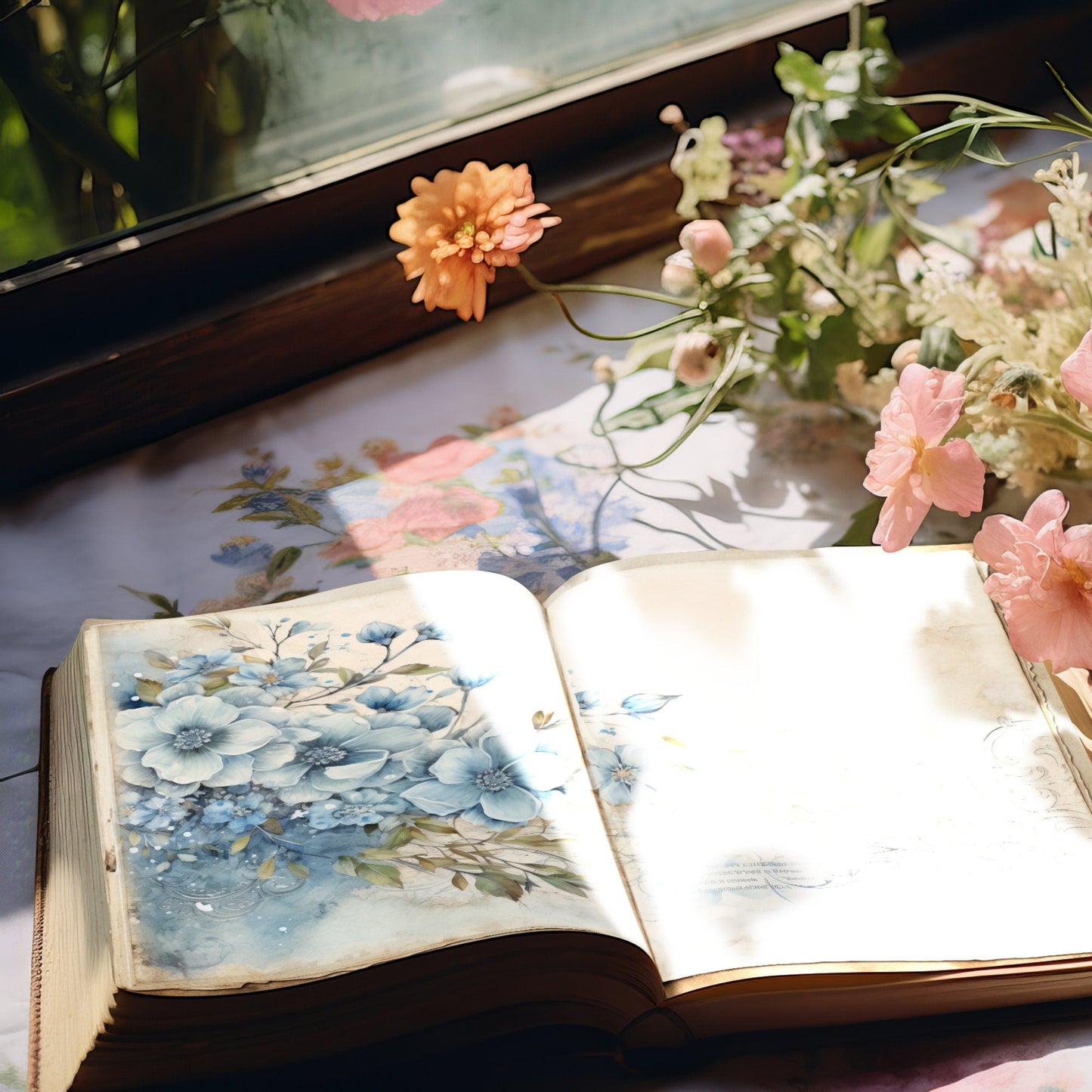 Dusty Blue Floral Junk Journal Pages