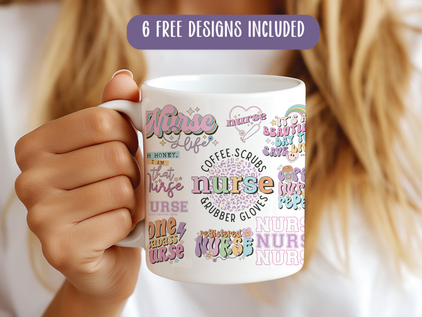 a woman holding a coffee mug with the words nurse on it