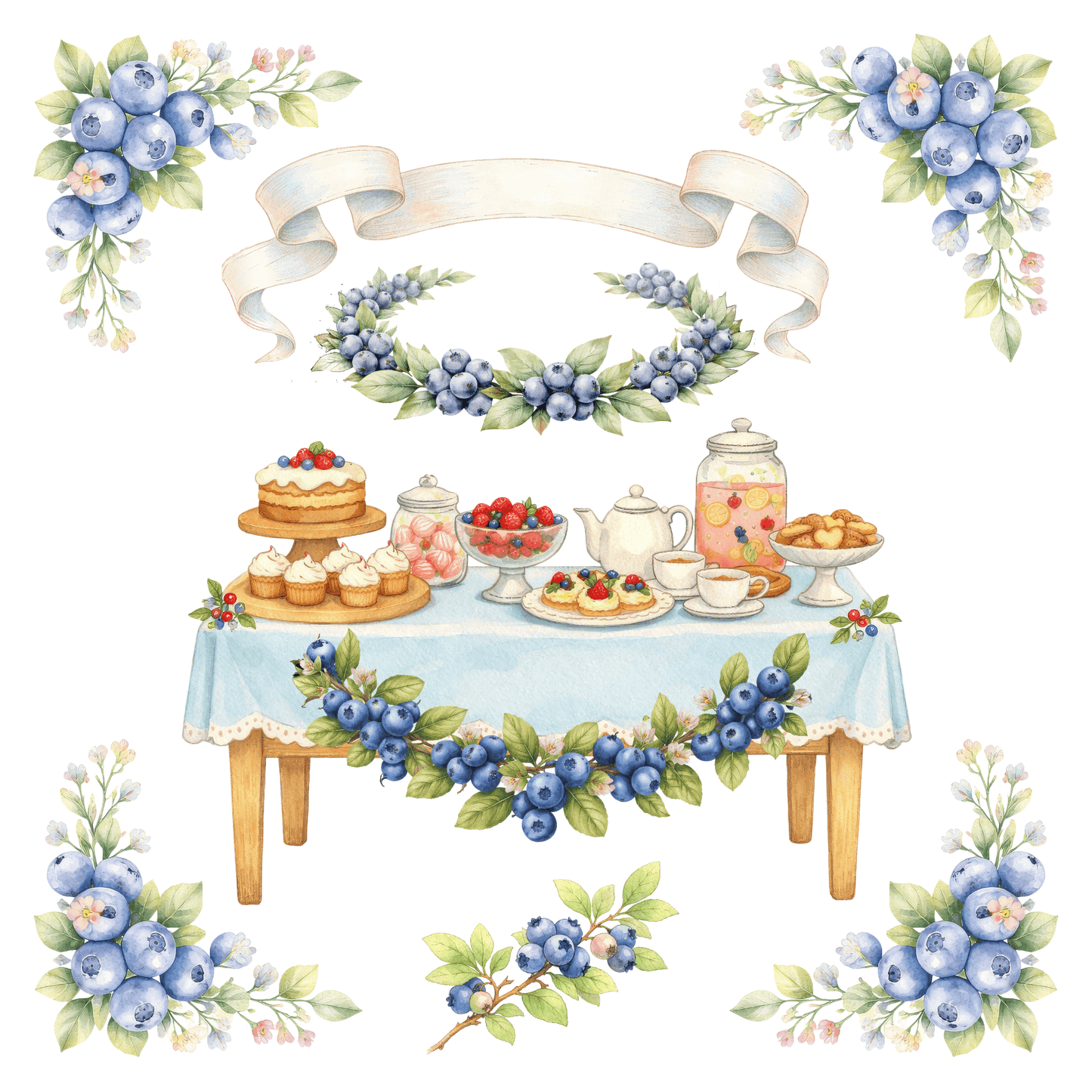 Berry First Birthday Clipart Bundle – Blueberry Theme PNG