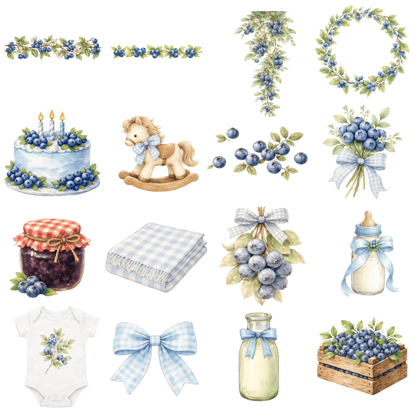Berry First Birthday Clipart Bundle – Blueberry Theme PNG