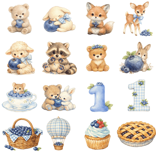 Berry First Birthday Clipart Bundle – Blueberry Theme PNG