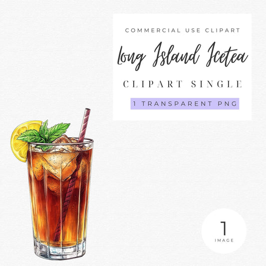 Clipart individual de té helado Long Island en acuarela