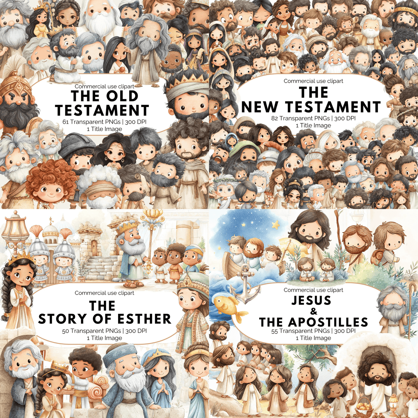 Bible Stories & Characters Mega Bundle | 1100+ Christian Clipart PNGs Commercial Use