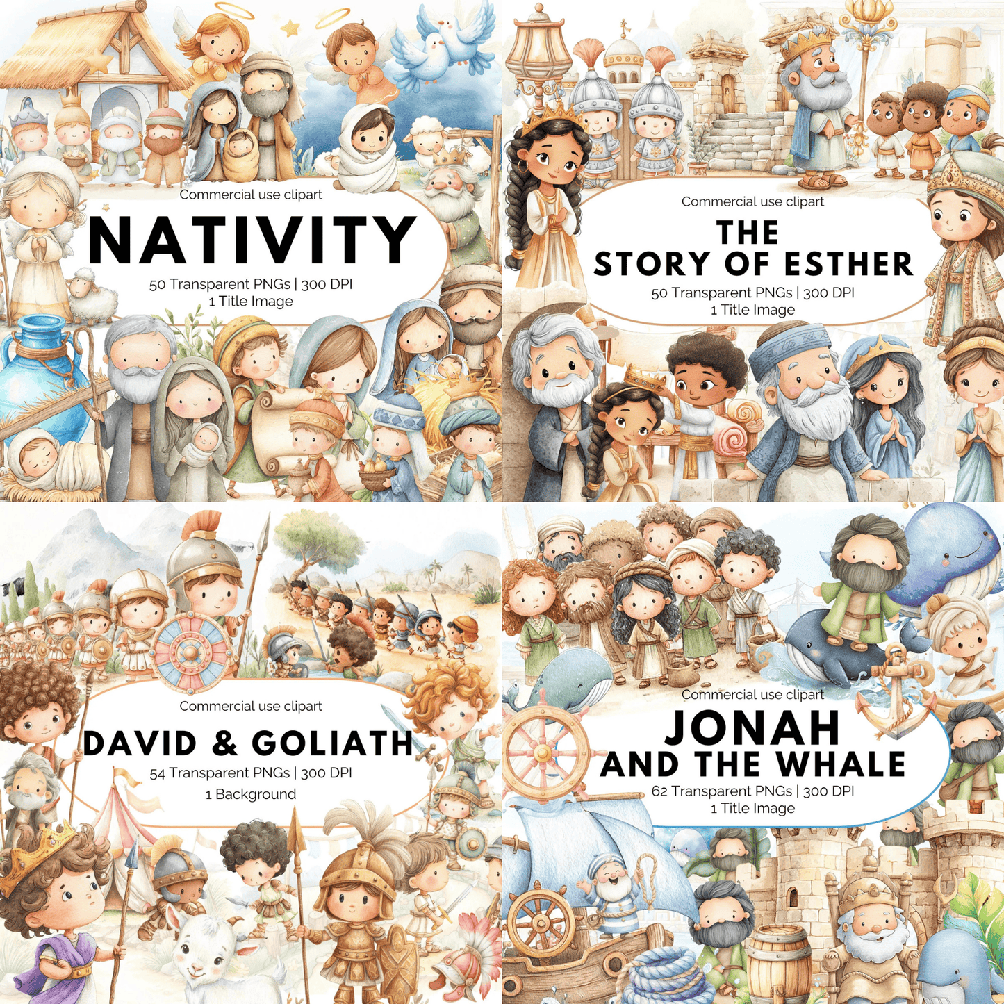 Bible Stories & Characters Mega Bundle | 1100+ Christian Clipart PNGs Commercial Use