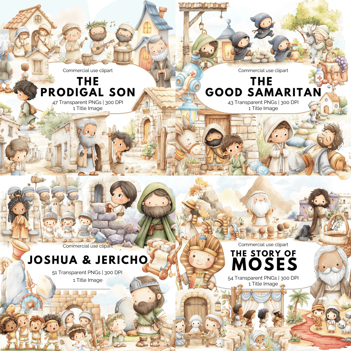 Bible Stories & Characters Mega Bundle | 1100+ Christian Clipart PNGs Commercial Use