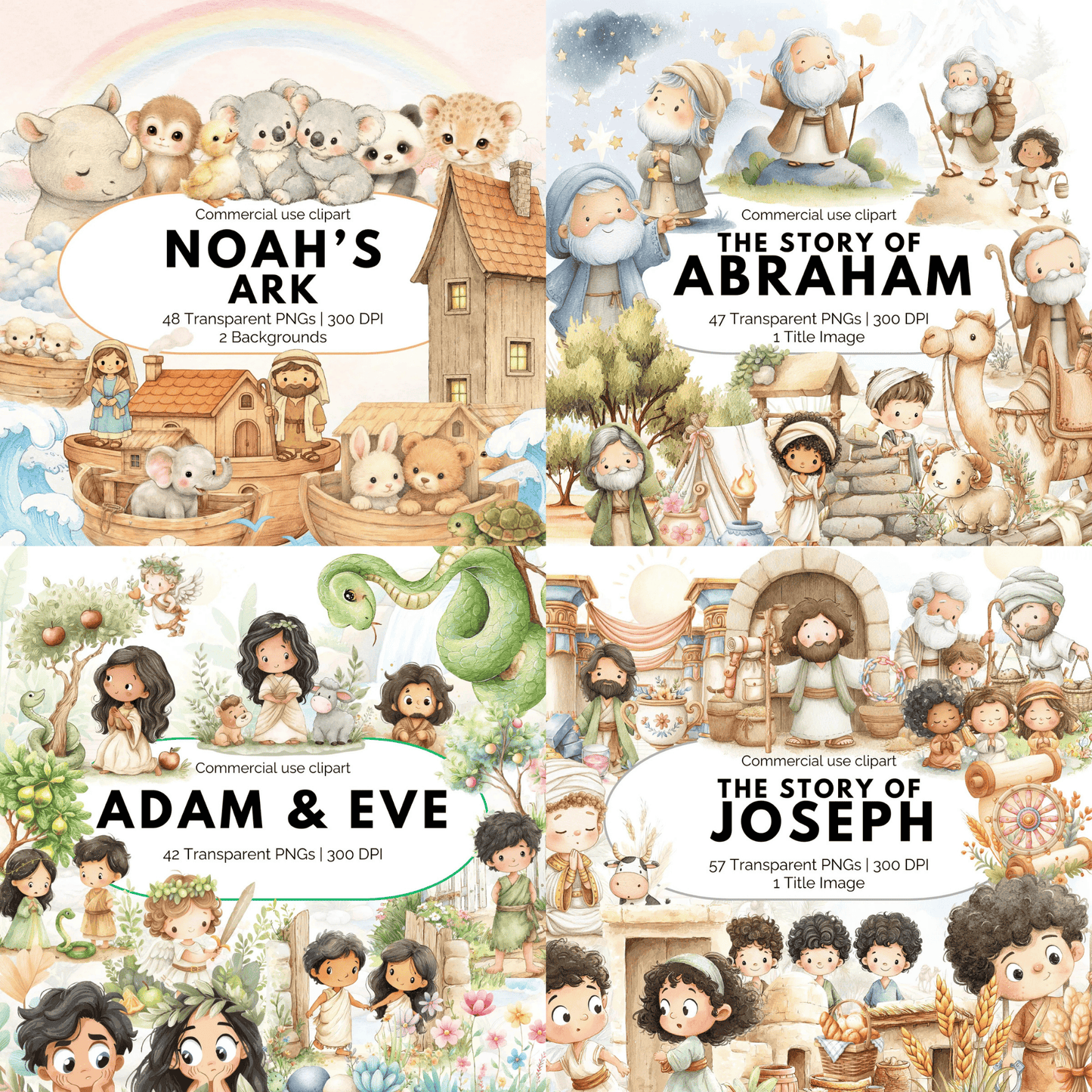 Bible Stories & Characters Mega Bundle | 1100+ Christian Clipart PNGs Commercial Use
