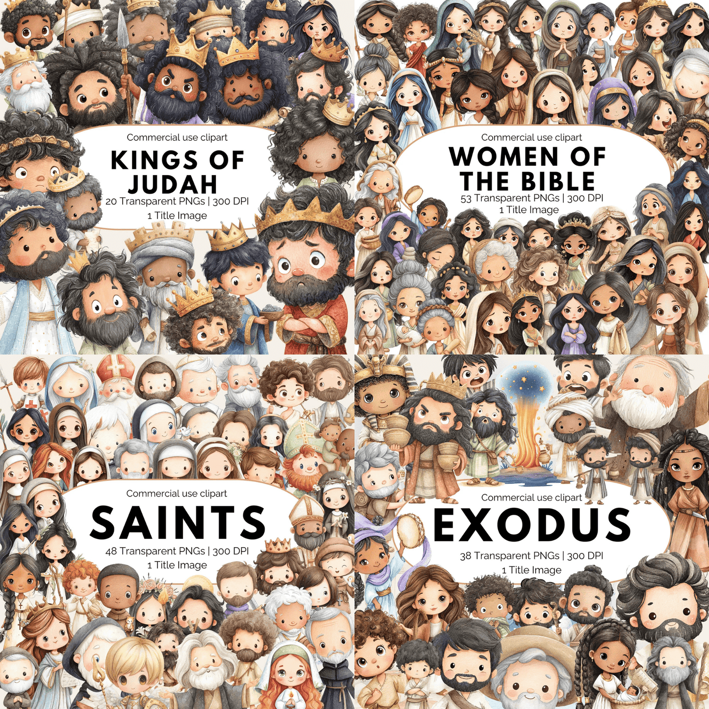 Bible Stories & Characters Mega Bundle | 1100+ Christian Clipart PNGs Commercial Use