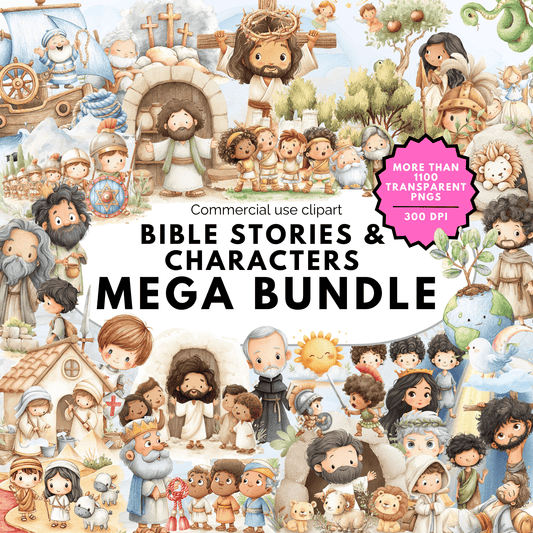 Bible Stories & Characters Mega Bundle | 1100+ Christian Clipart PNGs Commercial Use