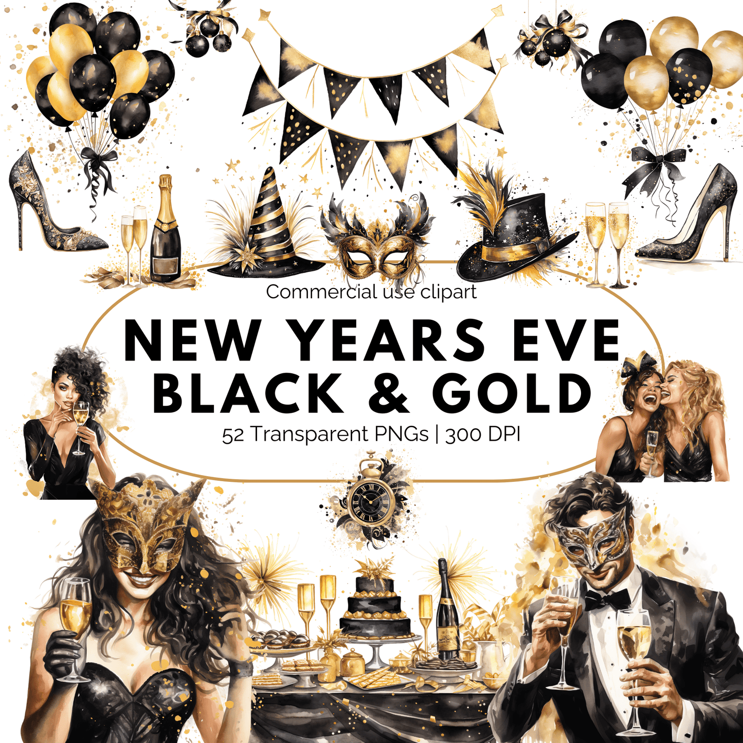 Black and Gold New Years Eve Party Clipart