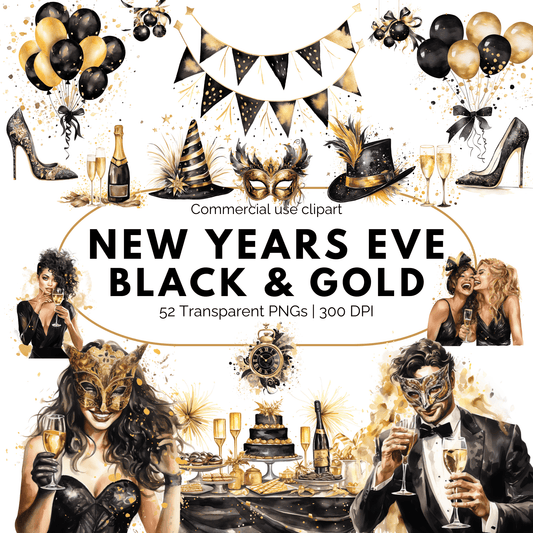 Black and Gold New Years Eve Party Clipart