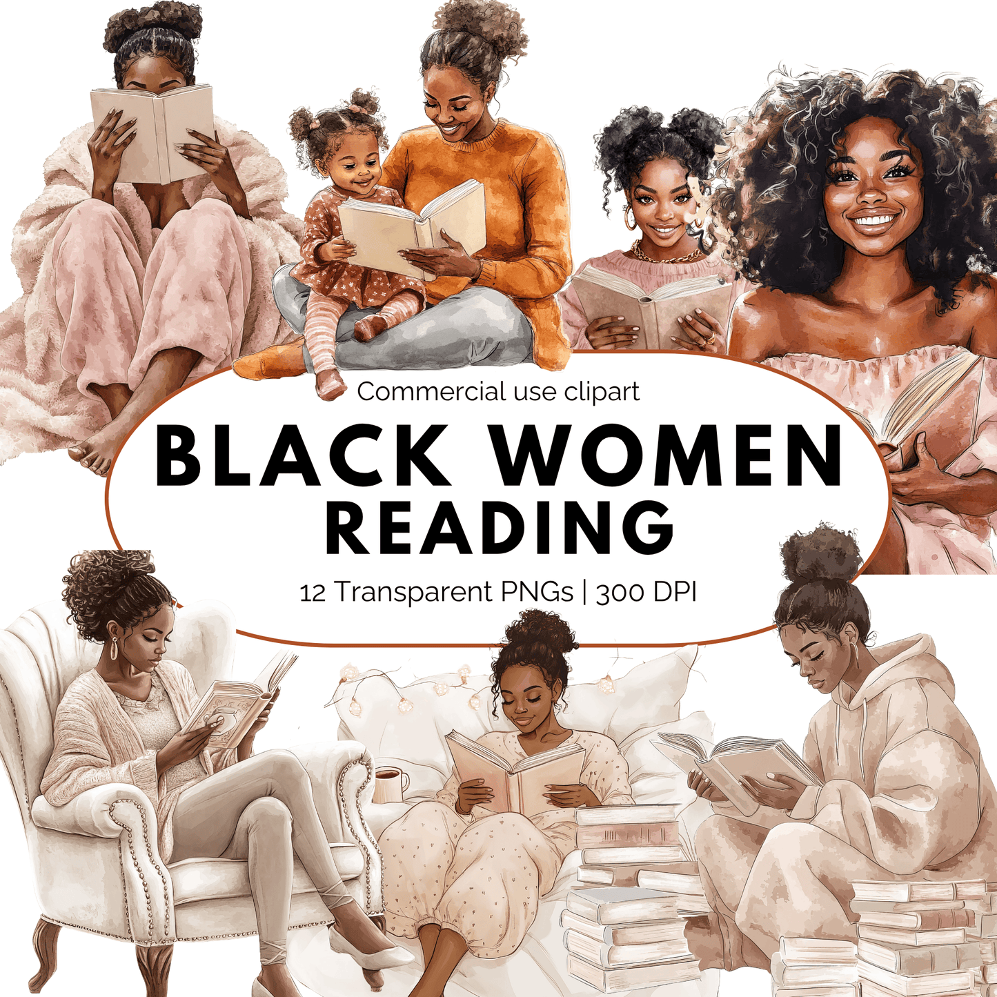Black Woman Reading a Book PNG