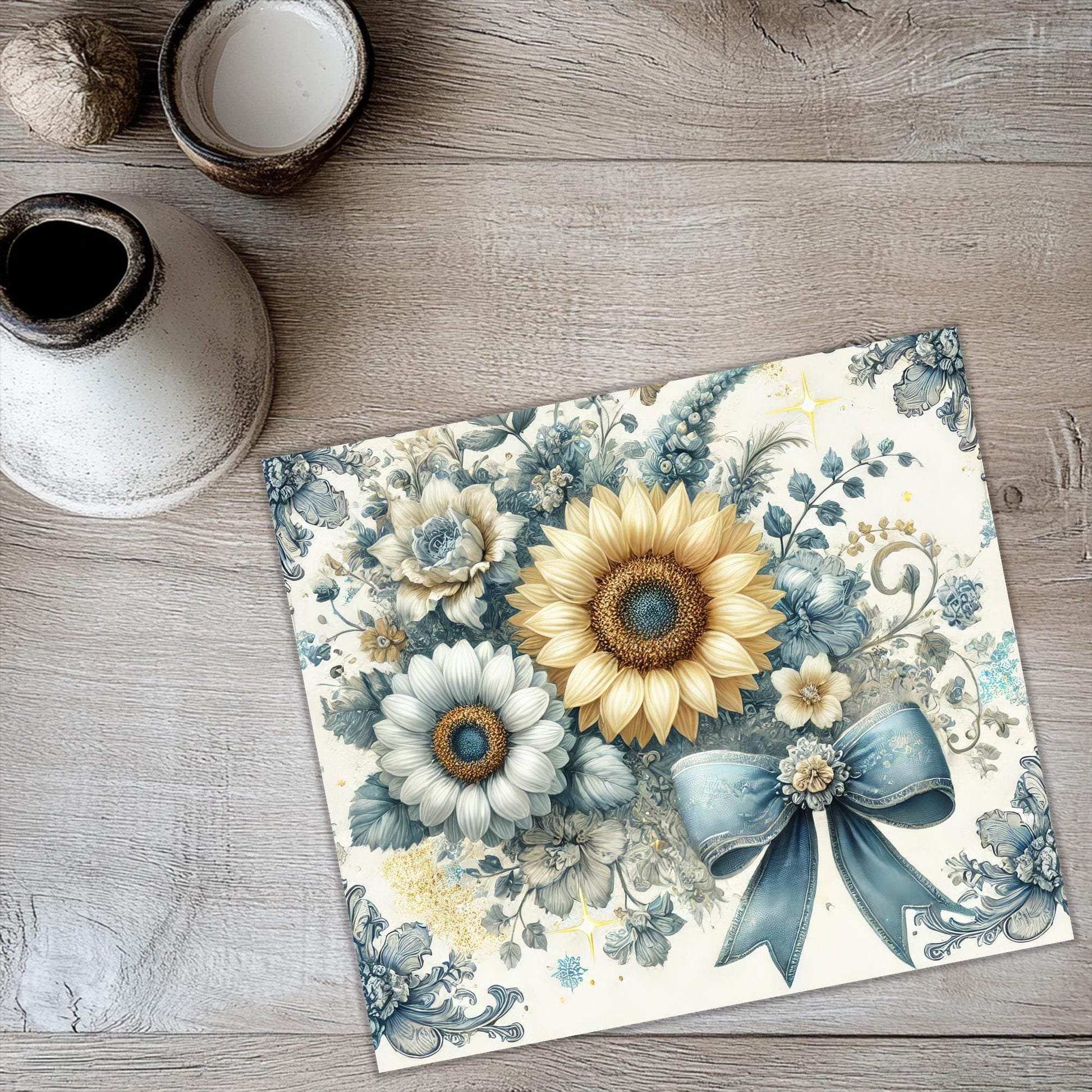 a picture of a sunflower on a table