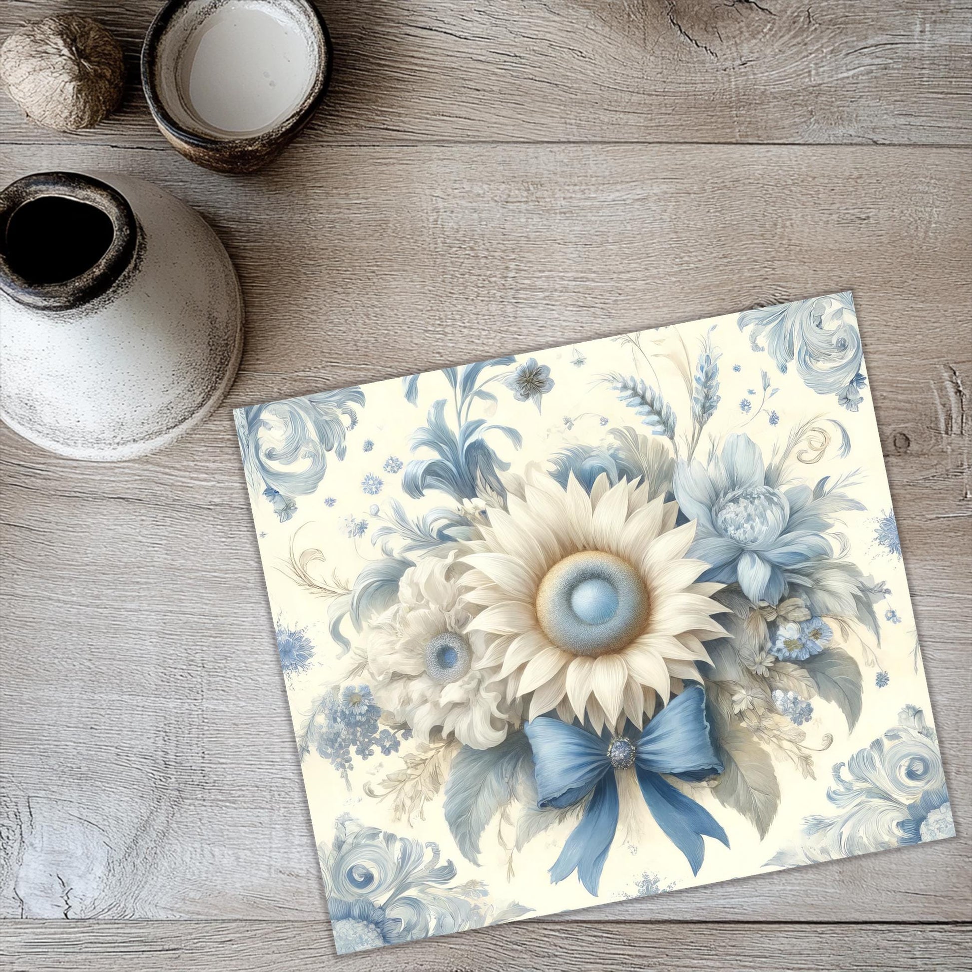 a picture of a flower on a wooden floor