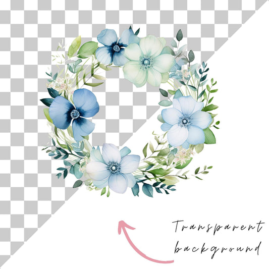 Blue Floral Wreath Clipart Single