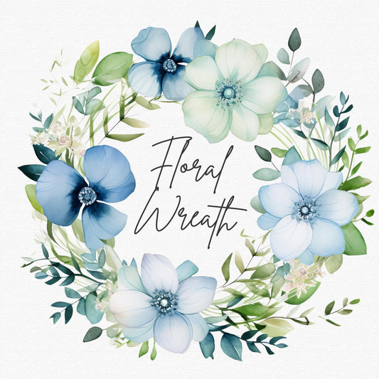 Blue Floral Wreath Clipart Single