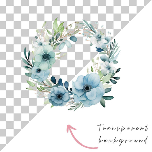Blue Floral Wreath Clipart Single