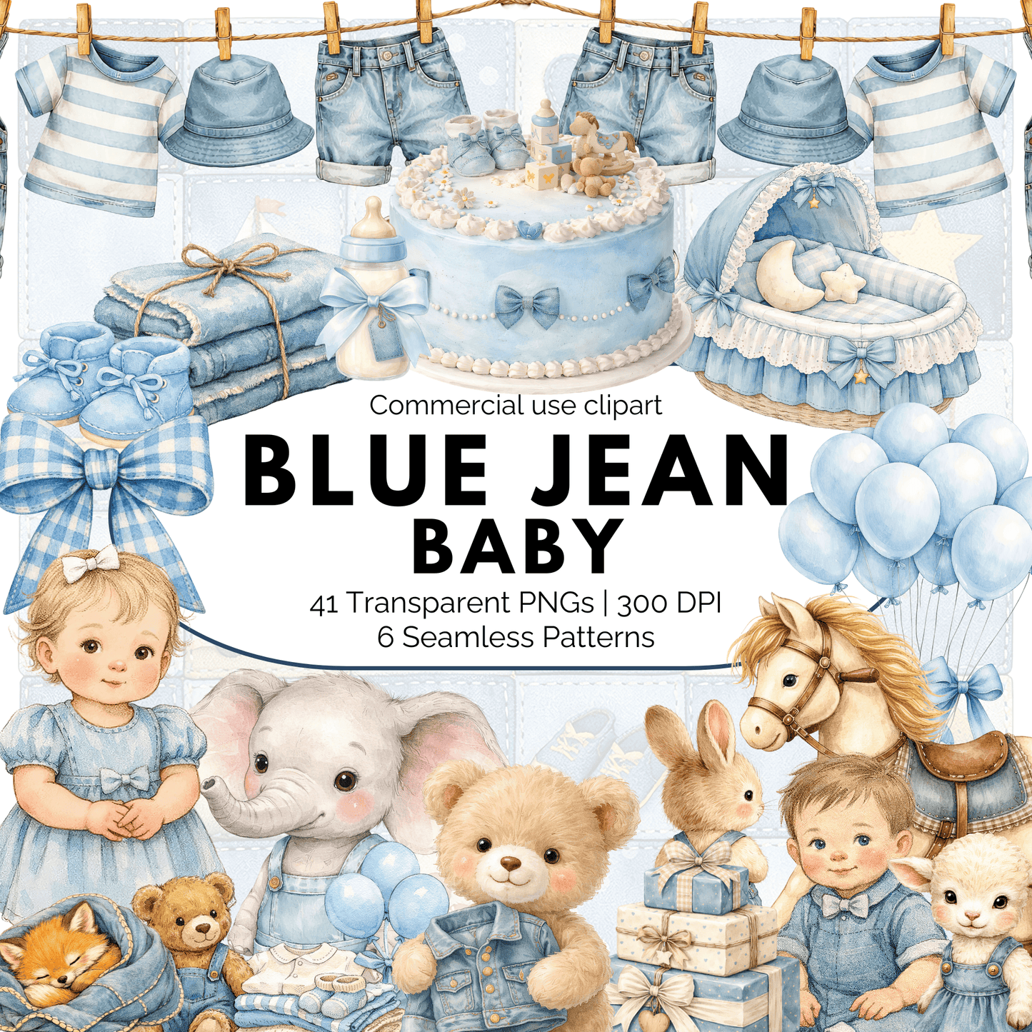 Blue Jean Baby Clipart – Baby Shower & Kids Printables
