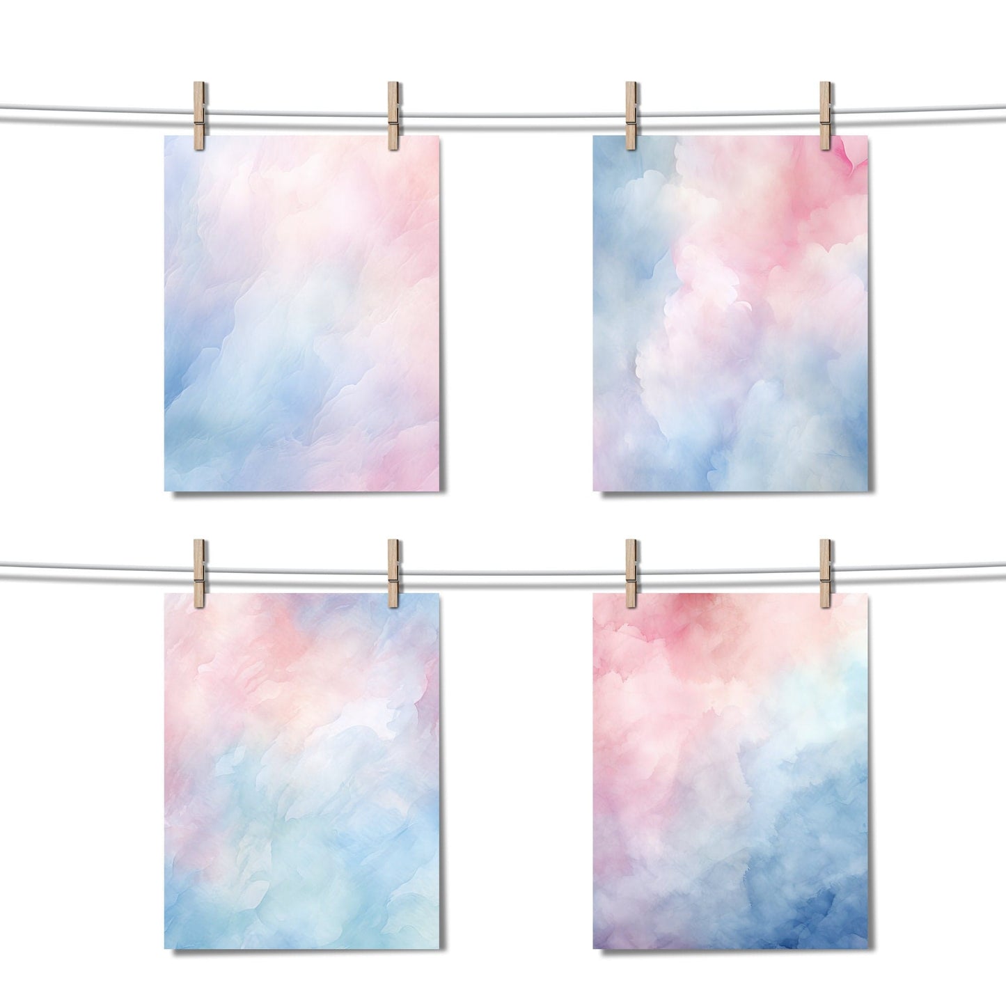 Blue & Pink Watercolor Digital Papers