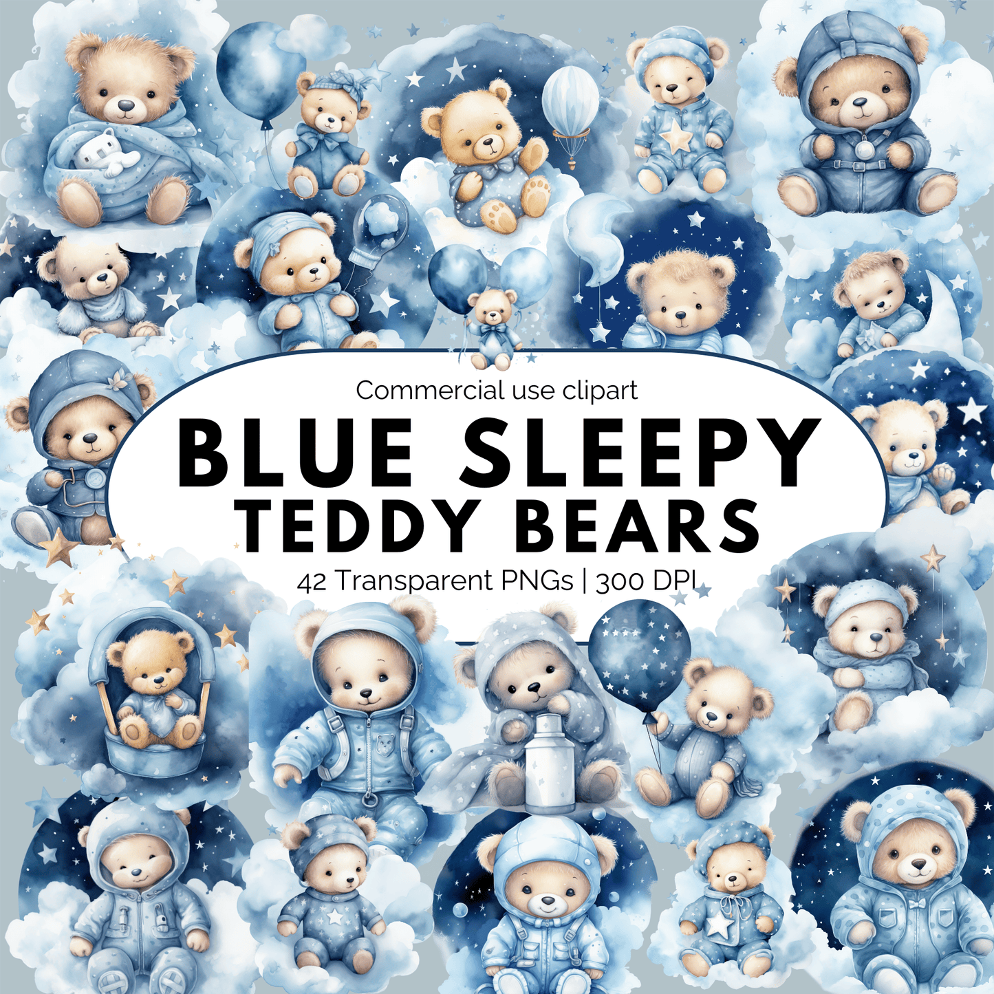 Blue Sleeping Teddy Bear Clipart