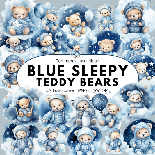 Blue Sleeping Teddy Bear Clipart