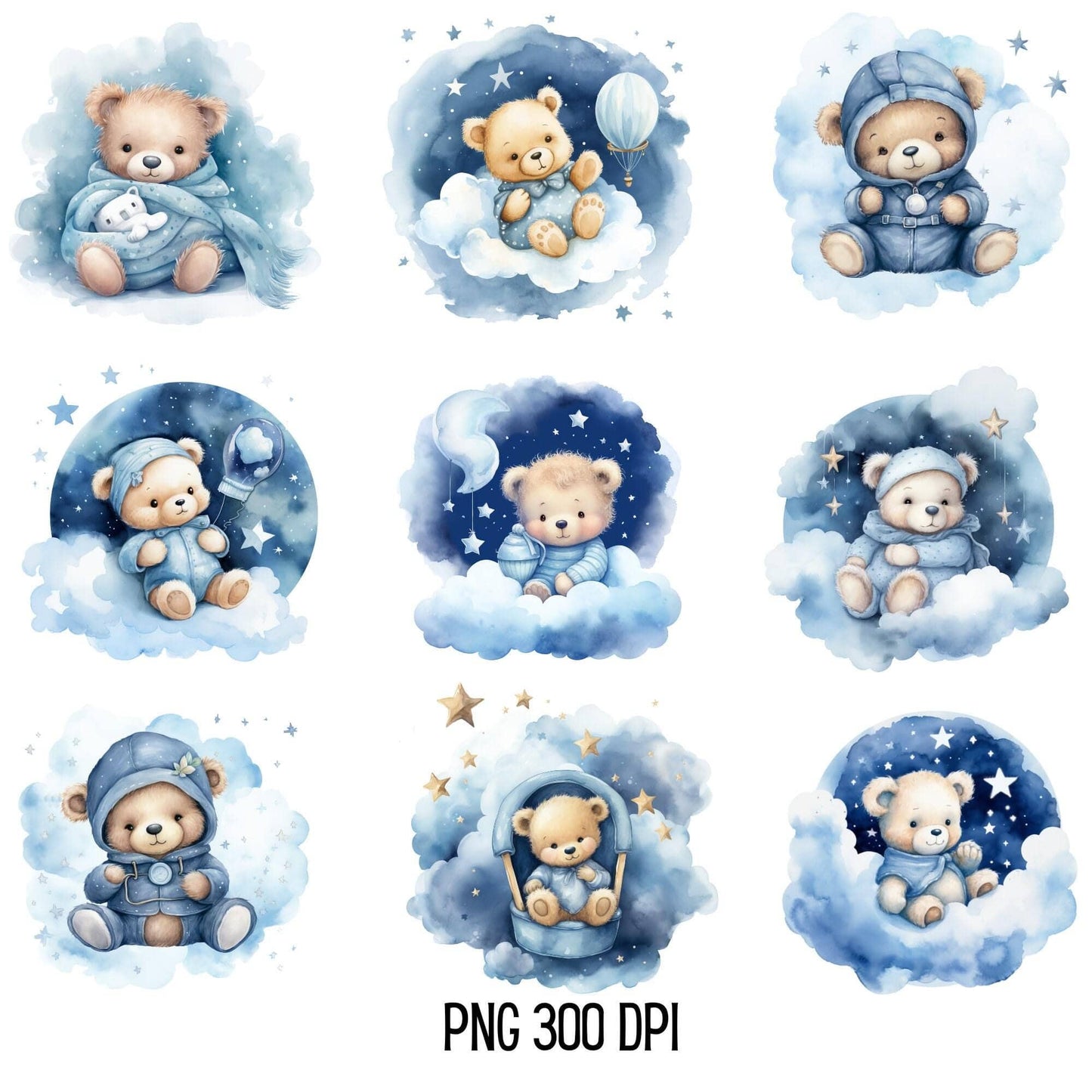 Blue Sleeping Teddy Bear Clipart