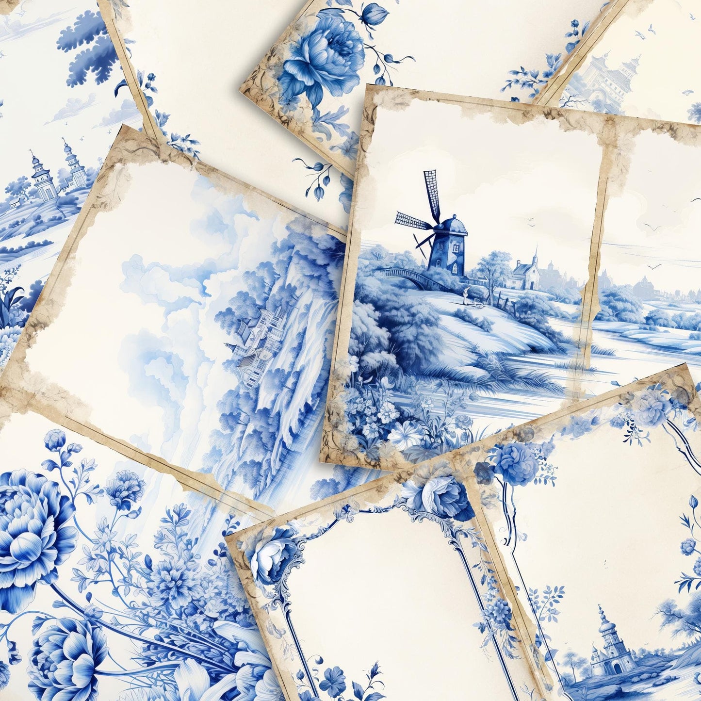 Blue Toile Junk Journal Pages