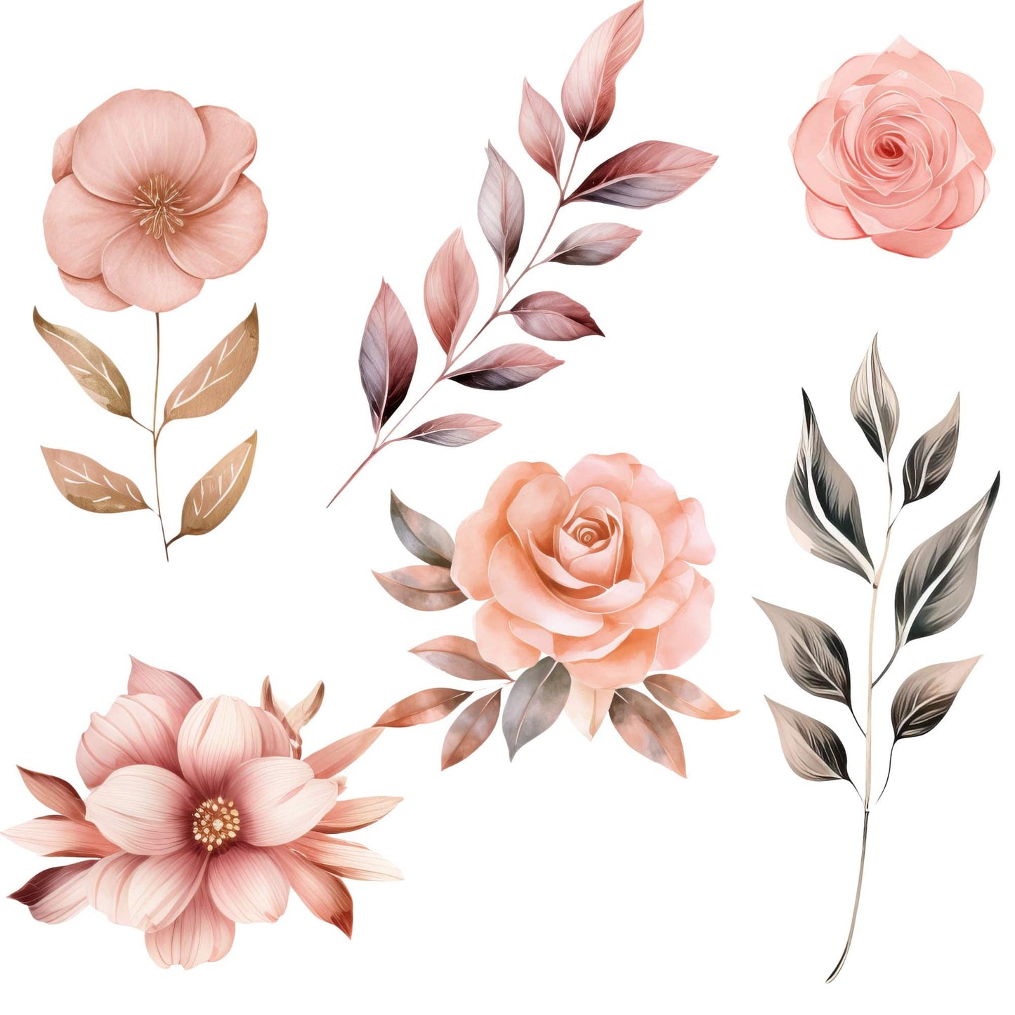Blush Pink and Rose Gold Floral clipart