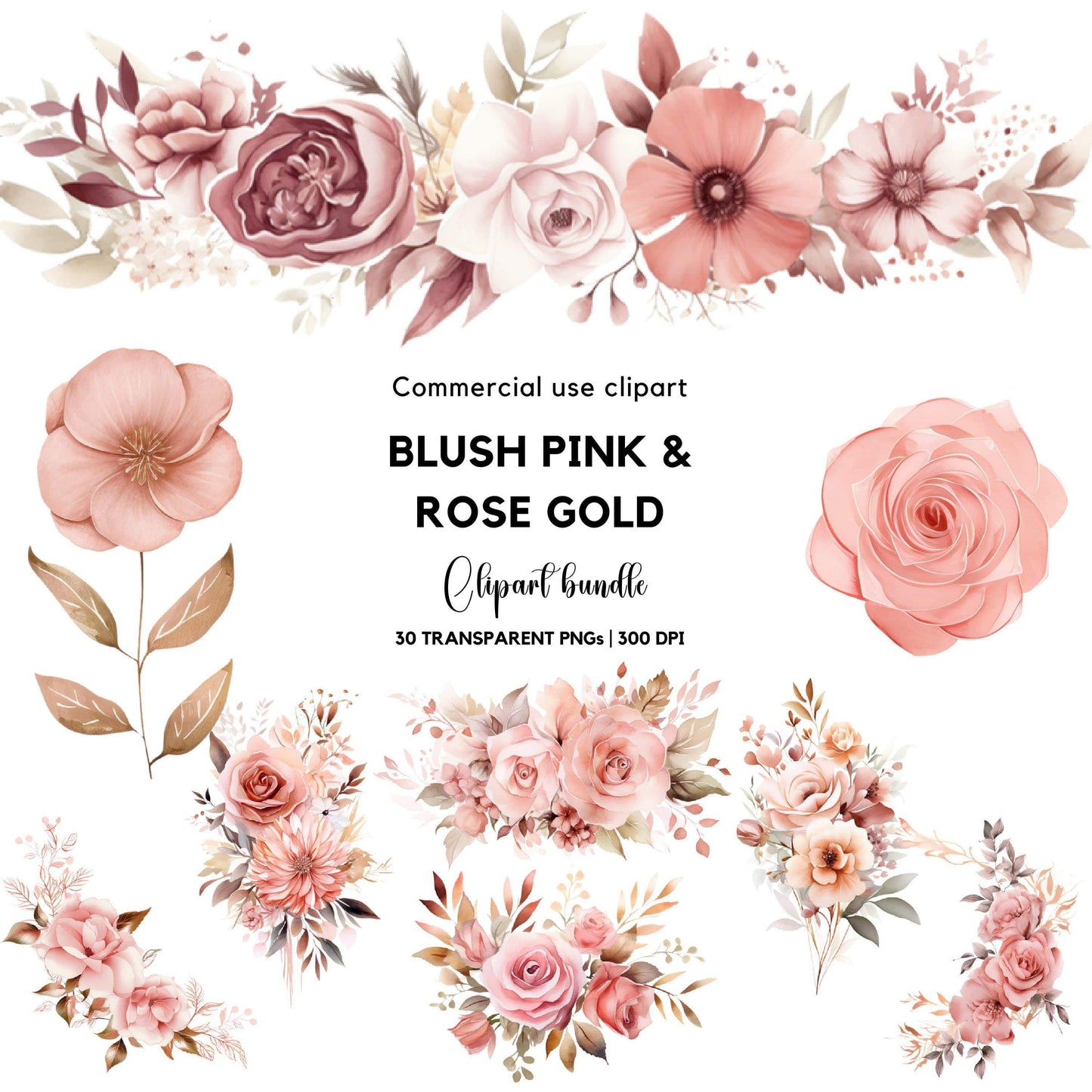 Blush Pink and Rose Gold Floral clipart