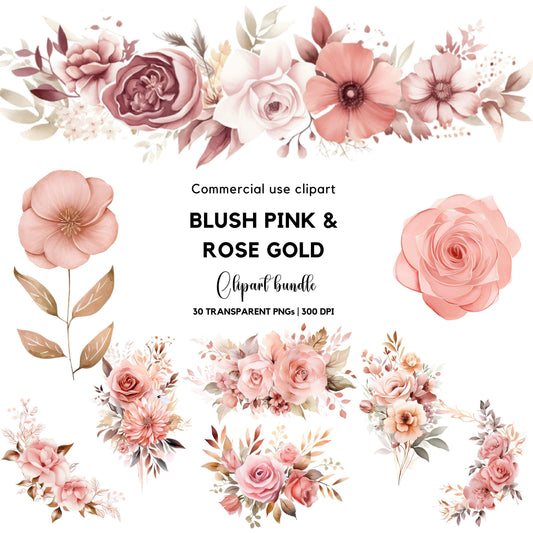 Blush Pink and Rose Gold Floral clipart