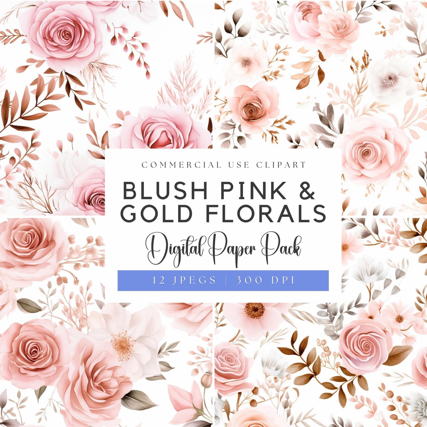 Blush Pink and Rose Gold Floral Digital Papers