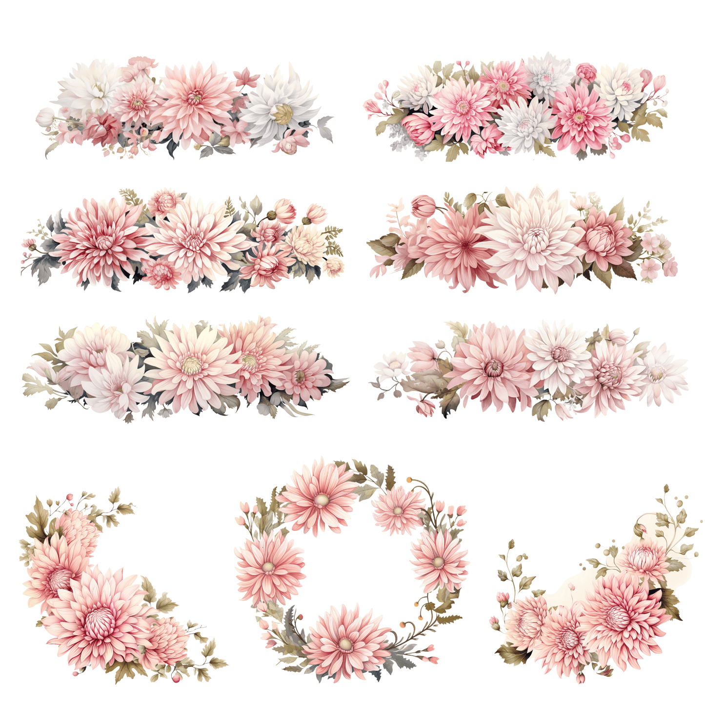 a bunch of flowers that are on a white background