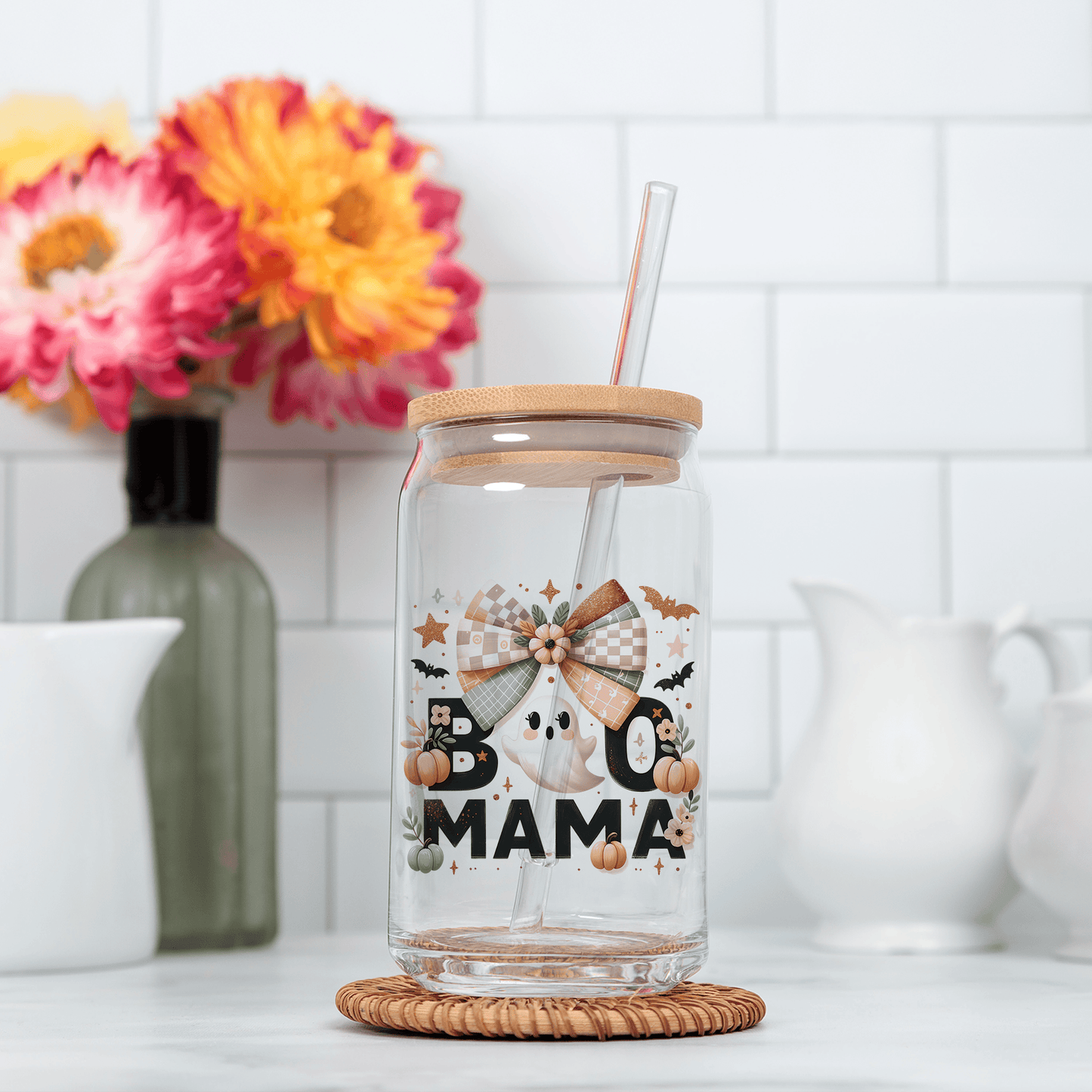 Boo Mama PNG – Coquette Halloween Sublimation Design with Ghosts, Bats & Pastel Vibes