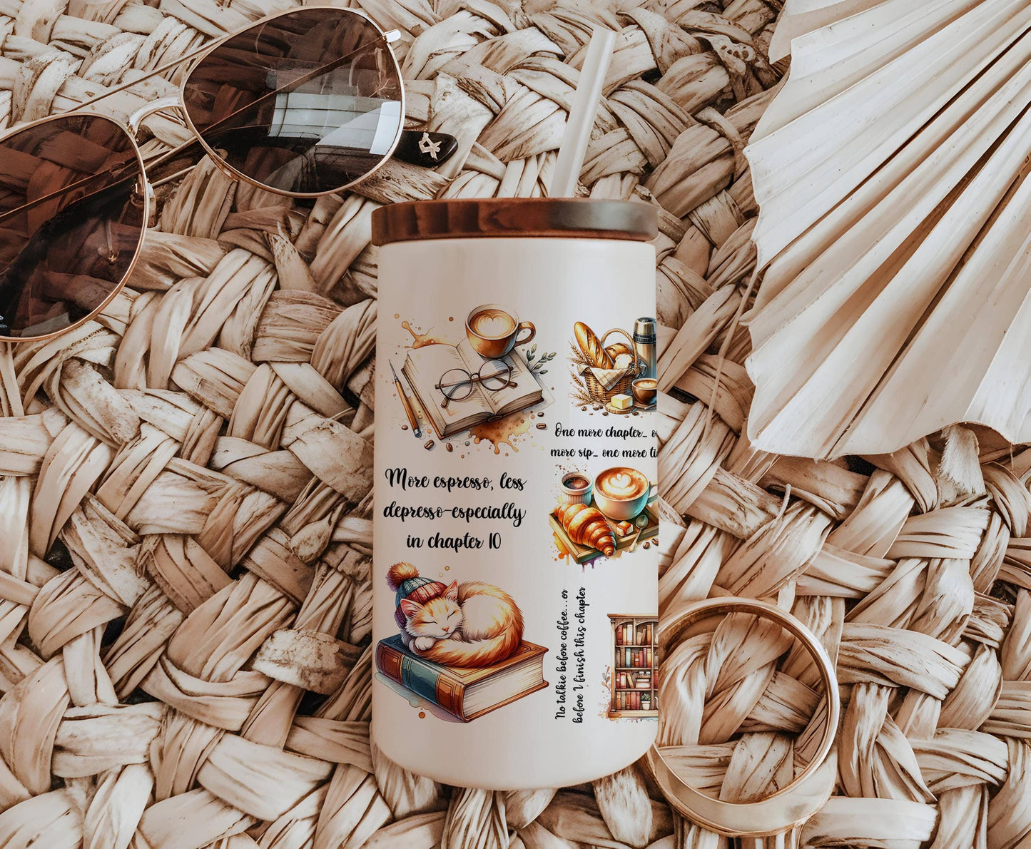 Book Lover 16oz Glass Can Wrap