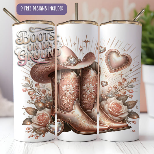 Envoltura para vaso Boots on Da Ground PNG | Sublimación de vaquera occidental