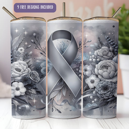 Brain Cancer Awareness Tumbler Wrap PNG | Grey Ribbon Sublimation